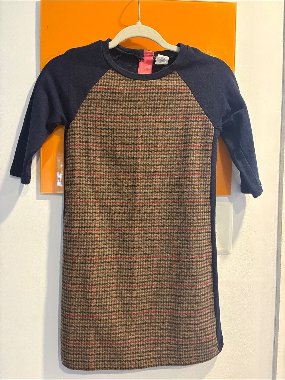 Crewcuts Navy Sleeve Plaid Front Raglan Dress Top